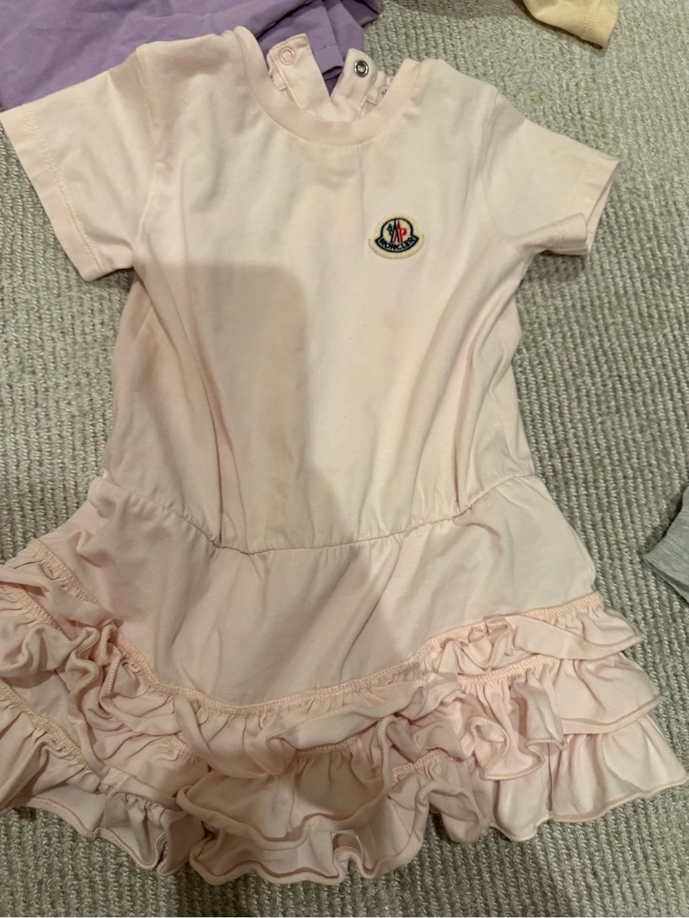Moncler Light Pink Ruffle Hem Kids Dress box and bag
